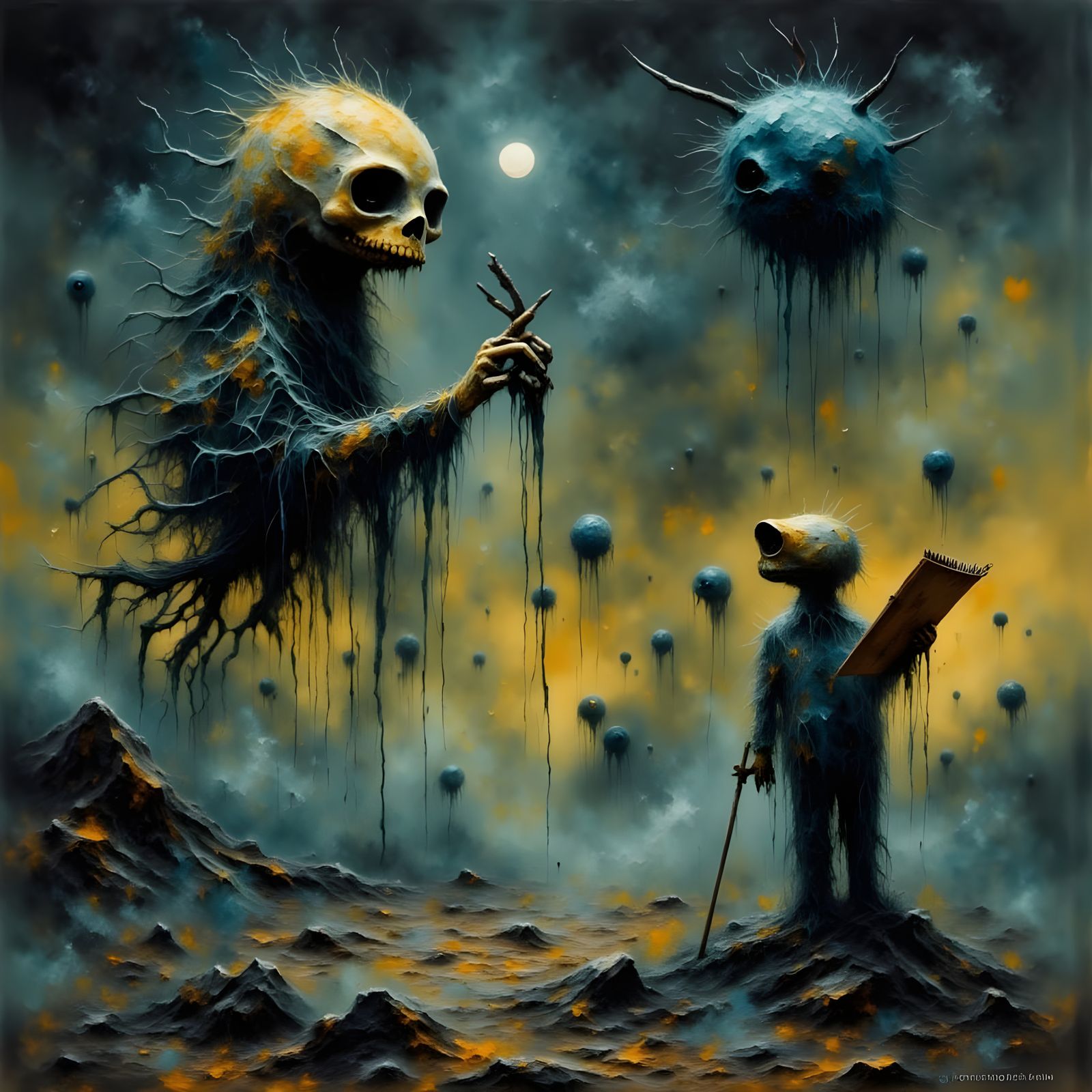 Mysterious Moonlit Encounter in a Haunting Nightscape