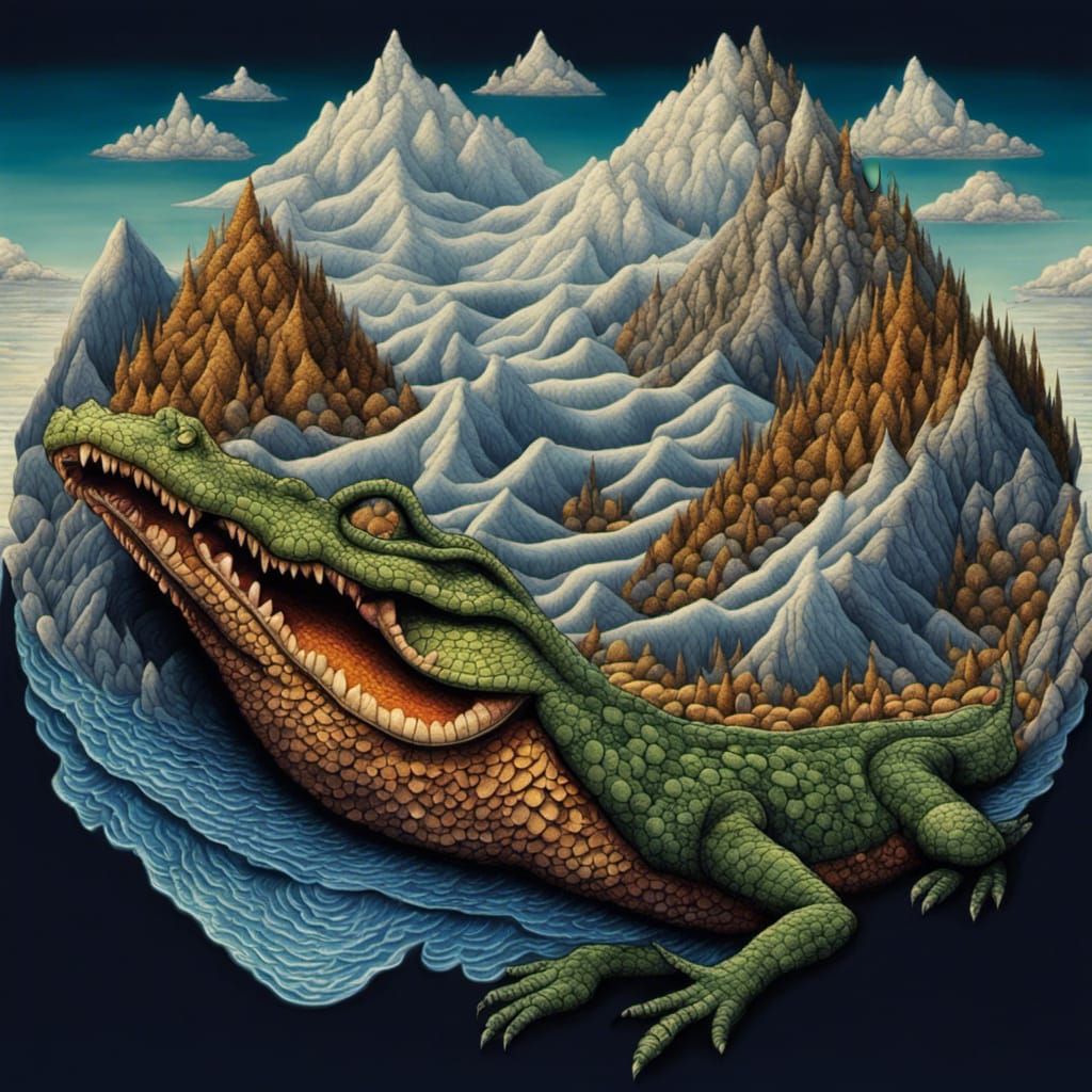 Mountains Erupting from Alligator: Art of Illusion