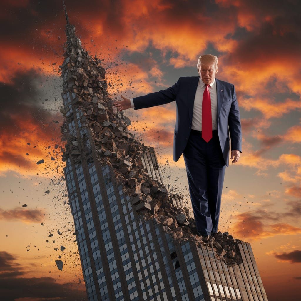 Trump Destroys a Tower in a Surreal Digital Art Masterpiece