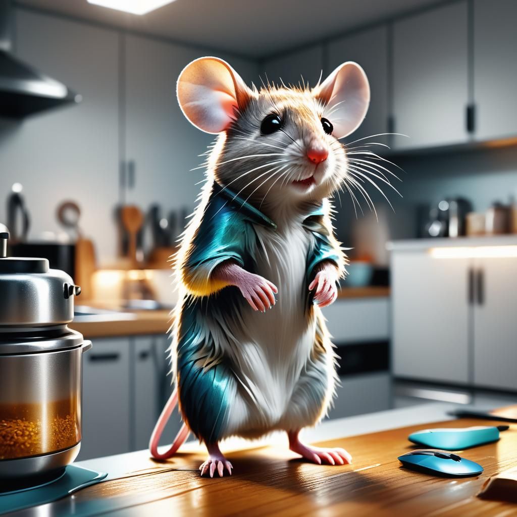 Mouse in Designer Clothing: Hyper-Realistic Kitchen Scene