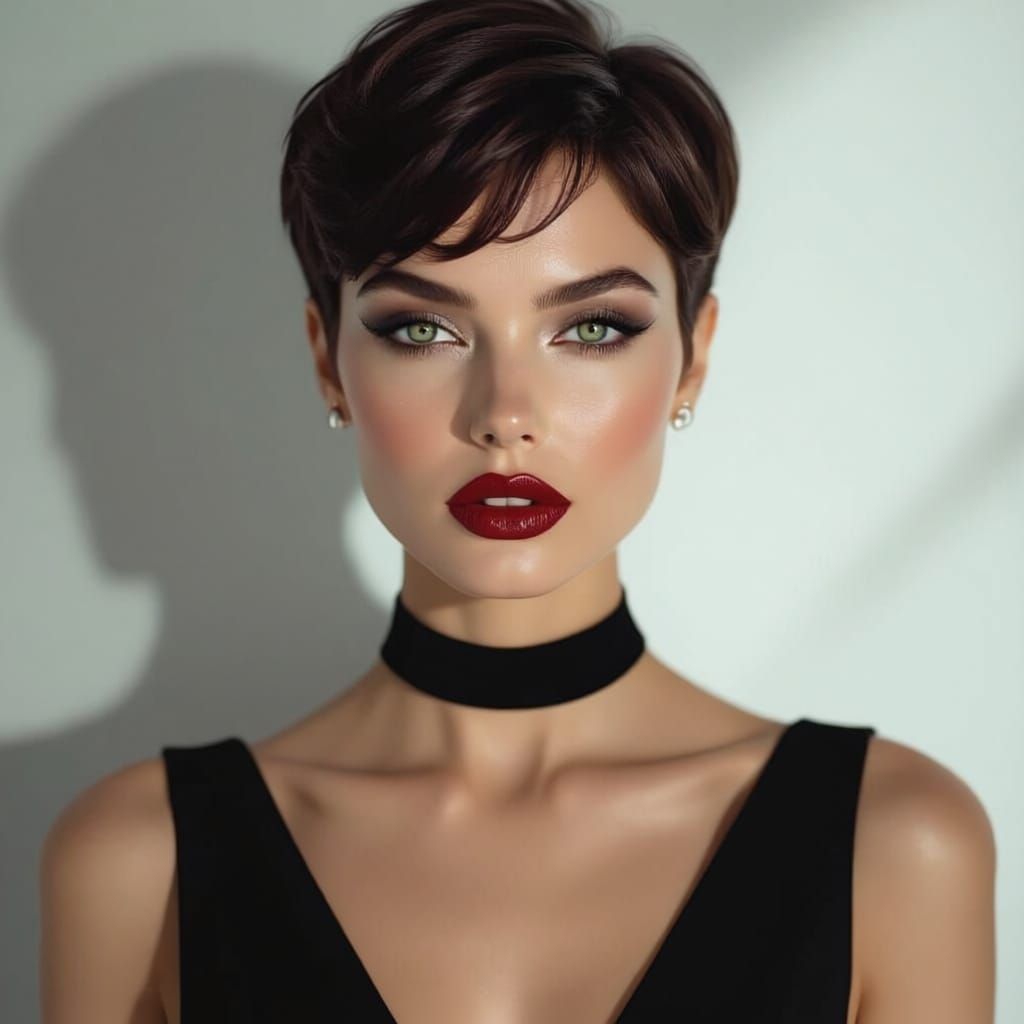 Anime Style Woman with Garnet Lips and Green Eyes