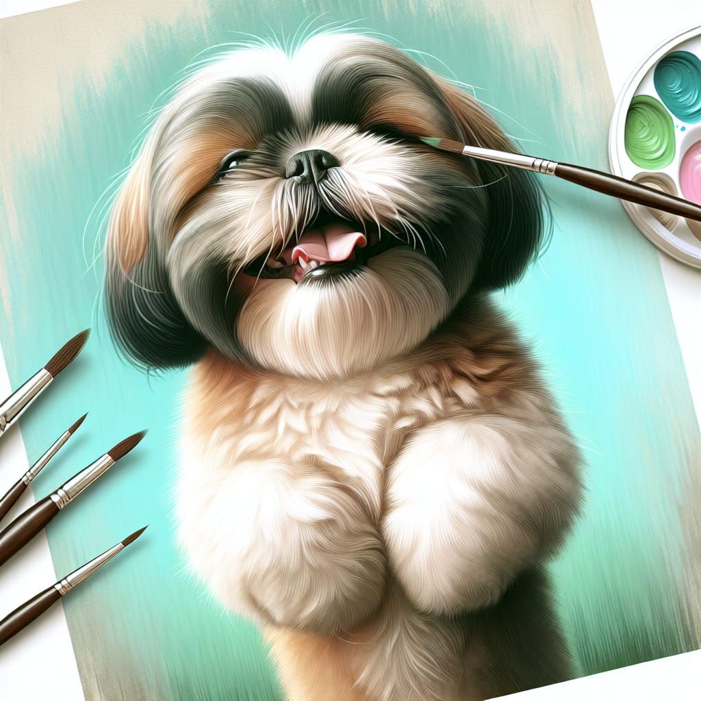 Cozy Shih Tzu in Oil Painting Style with Airbrush Technique