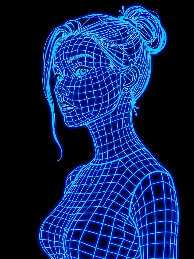 Neon Grid Goddess in Synthwave Style