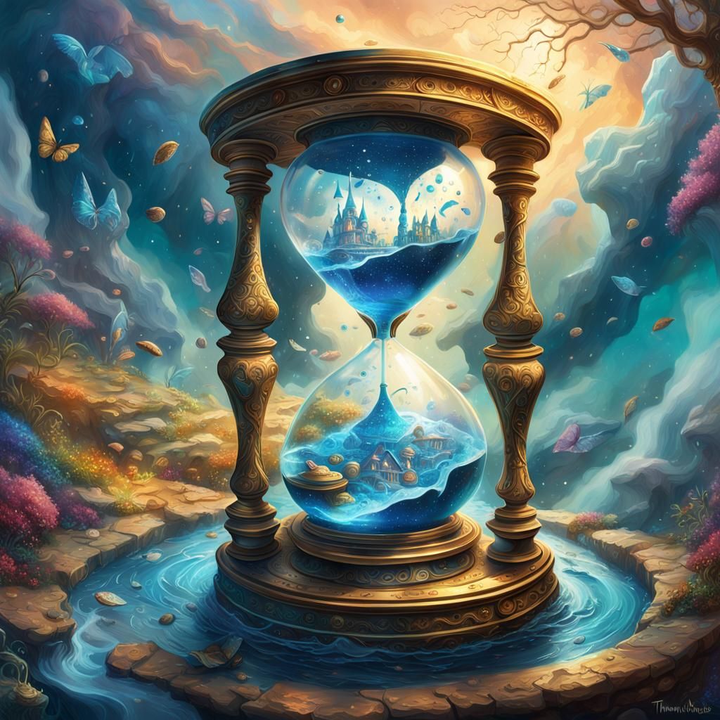 Surreal Melting Hourglass in Ethereal Fantasy Style
