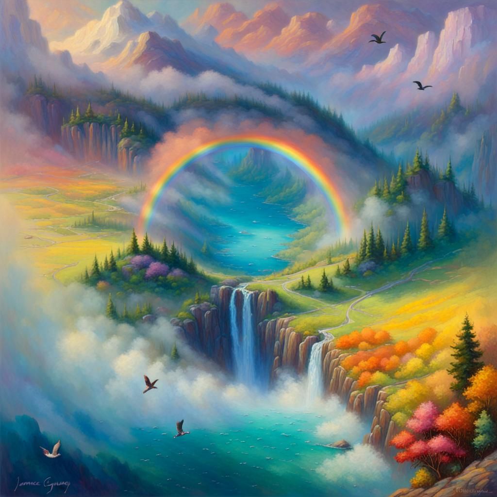 Rainbow Landscape Oil Painting in Ethereal Style