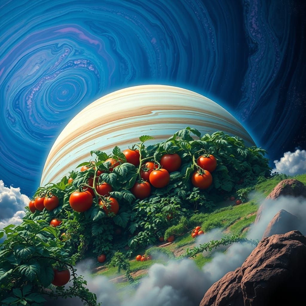 Lush Futuristic Tomato Garden on Jupiter