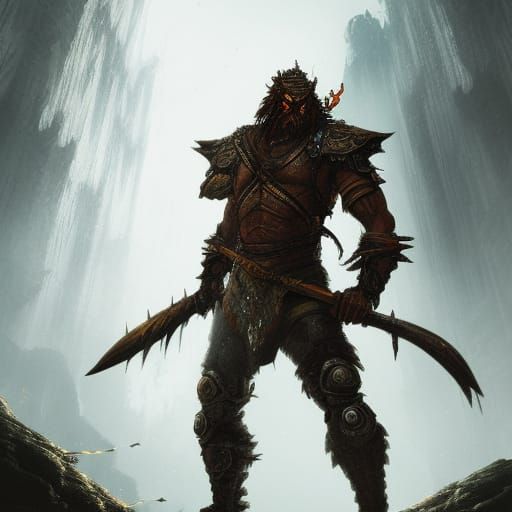 Human Warrior vs. Monster in Ethereal Fantasy