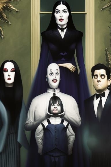 Sinister Addams Family Portrait in Dark Digital Art