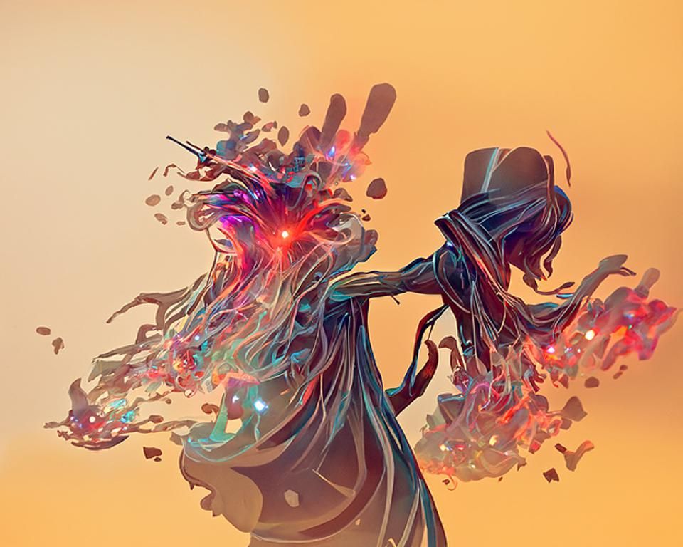 Magical Disintegration in a Surreal Digital Artwork