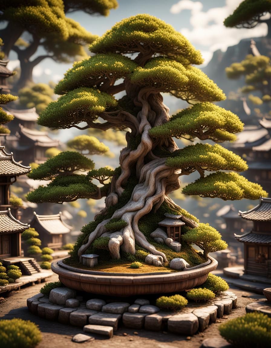 Miniature Fairy Village Under Bonsai Tree in Unreal Engine