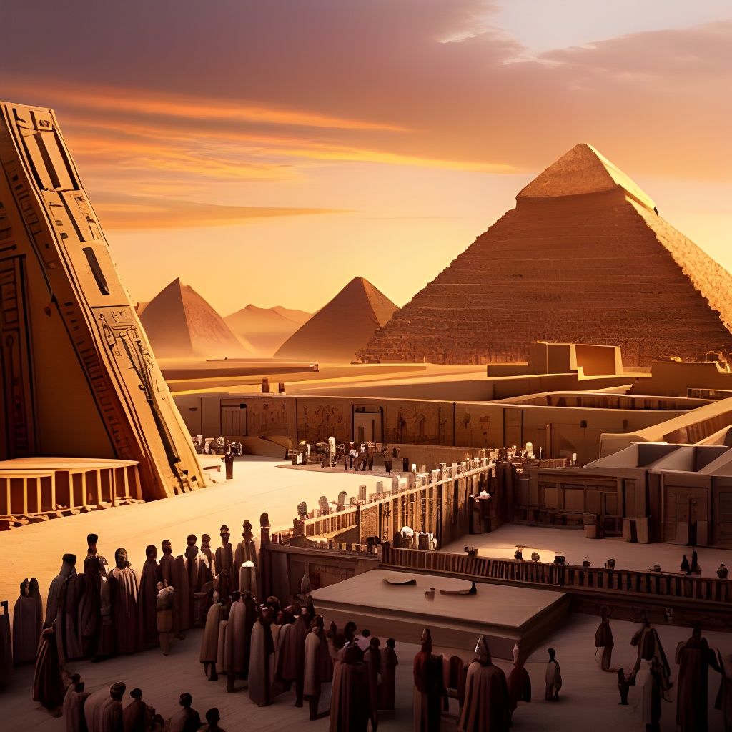 Egyptian Pyramid Interior with Builders in Cinematic Style