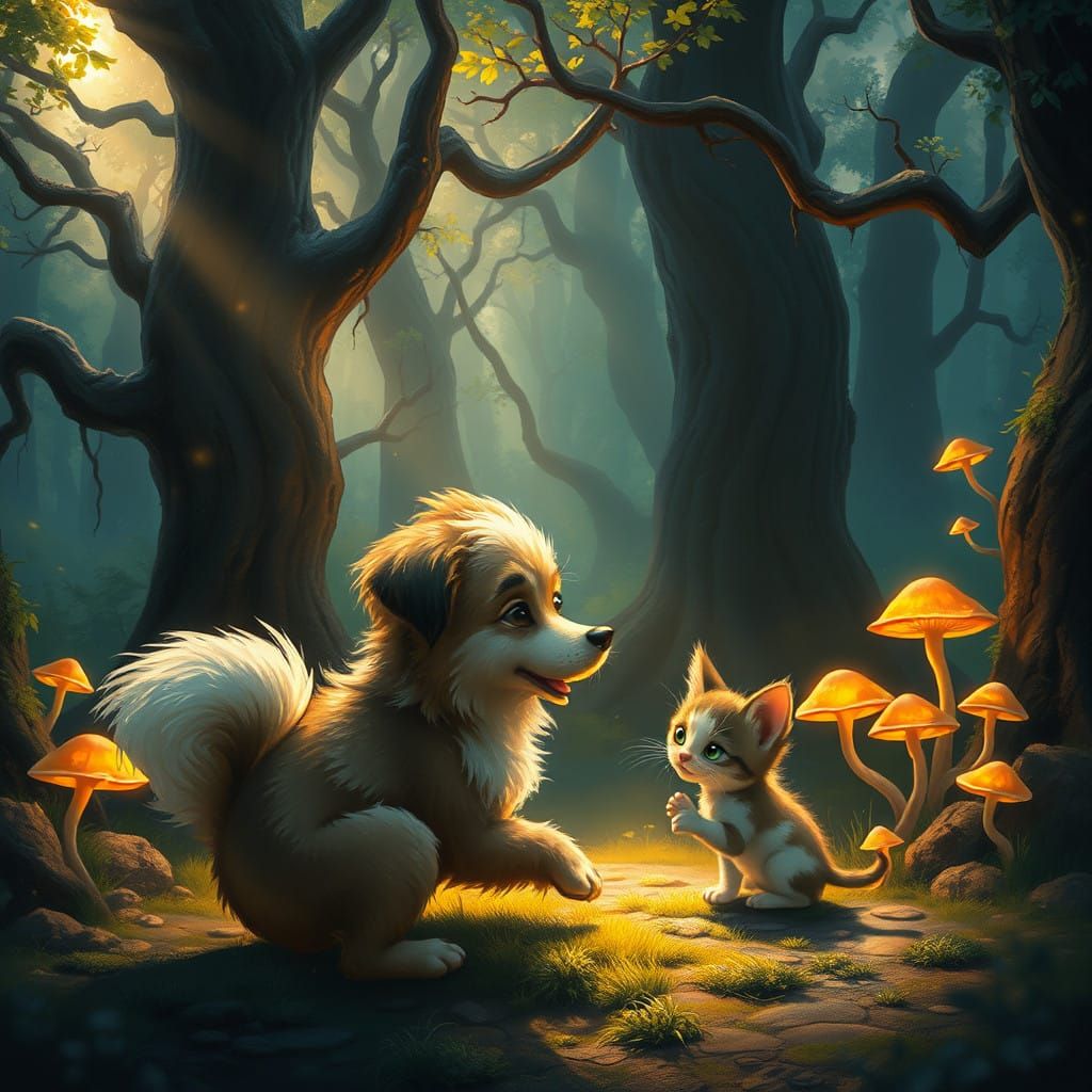 Whimsical Forest Encounter in Fantasy Concept Art Style