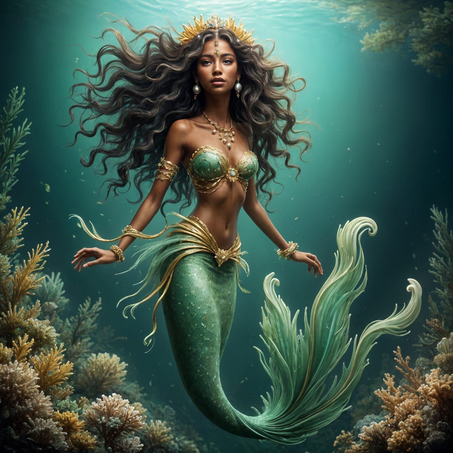 Ethereal Mermaid in a Whimsical Underwater Realm