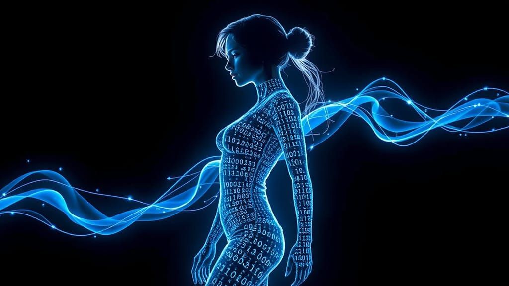 Glowing Binary Woman in Cyberpunk Style