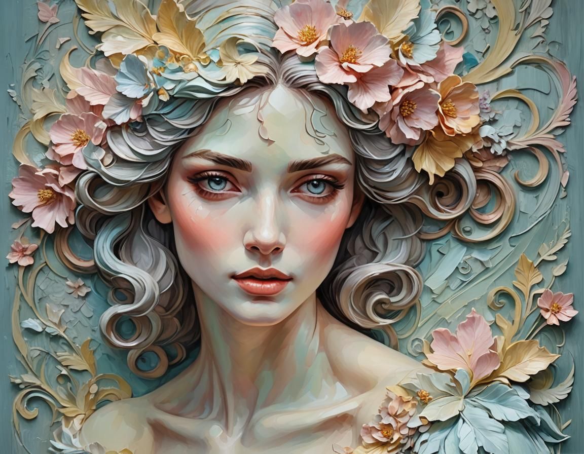 Pastel Impasto Portrait in Art Nouveau Style