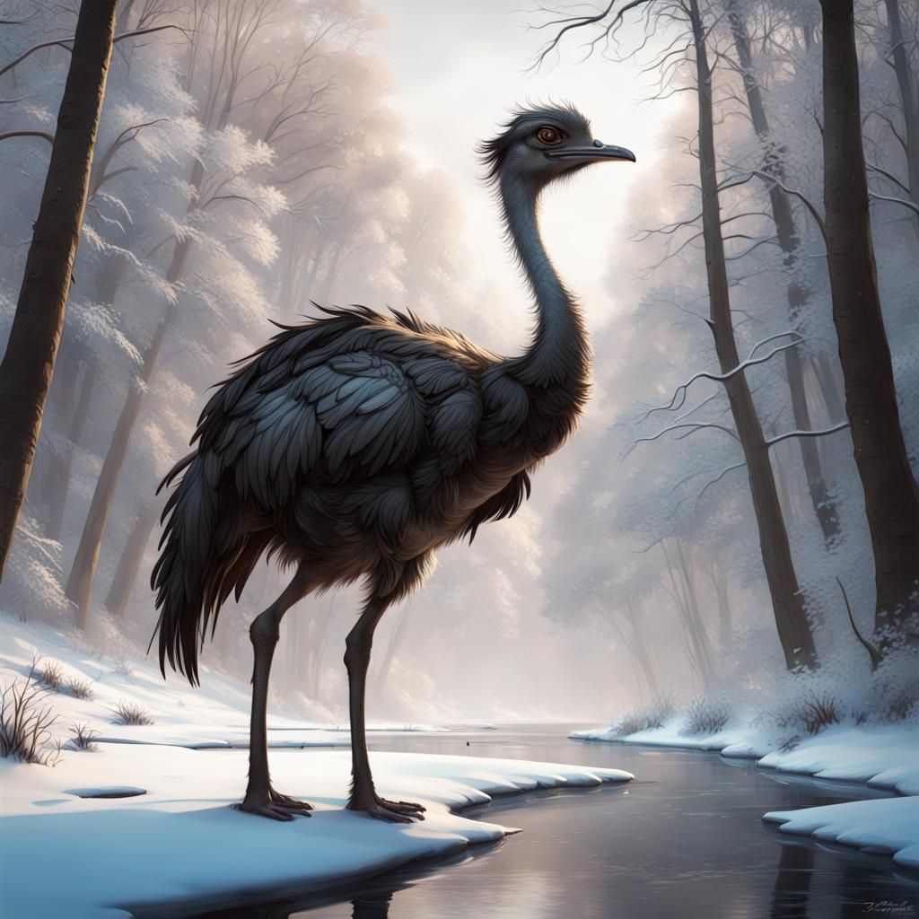 Steampunk gothic ostrich in winter   winter wonderland