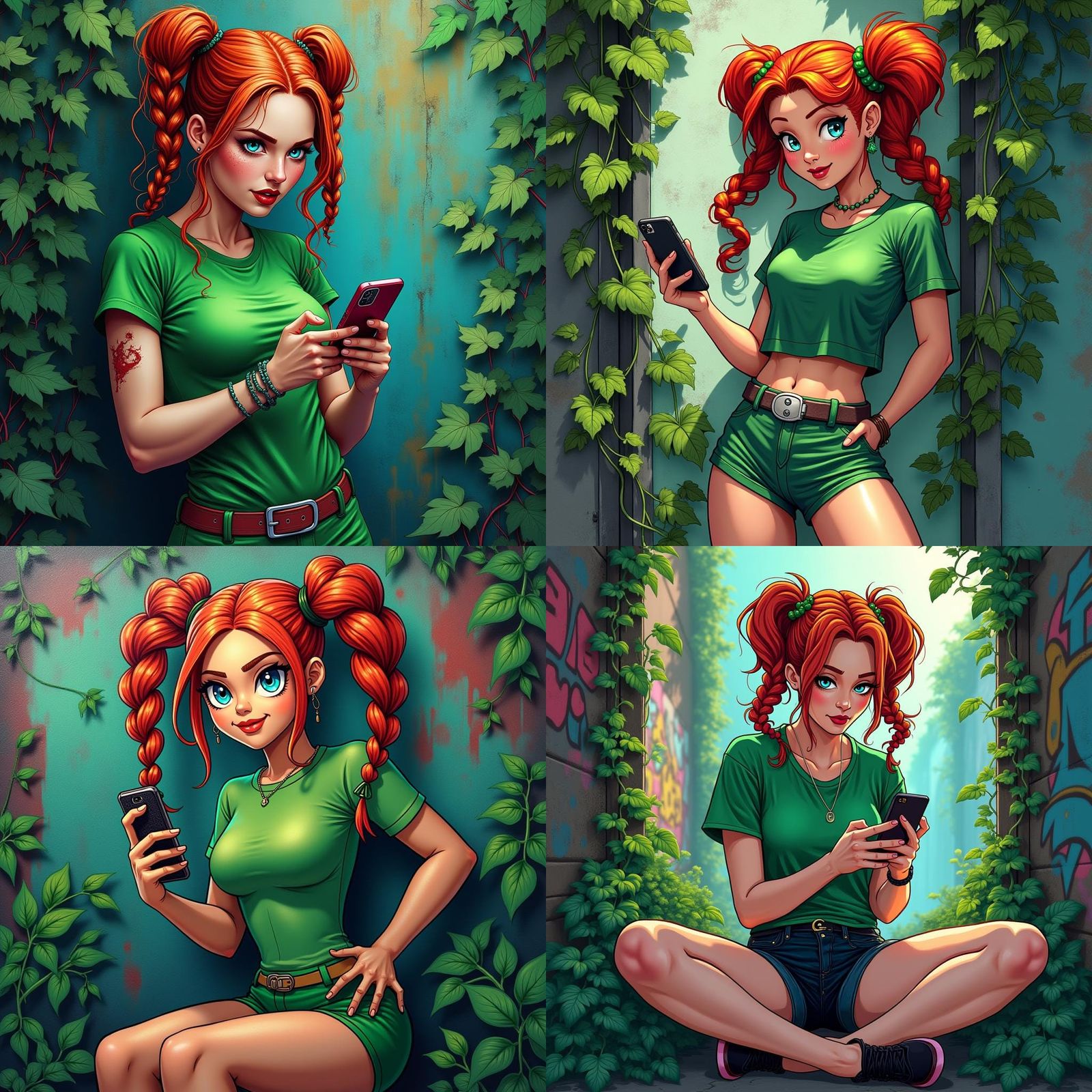 Cartoonish Poison Ivy Streaming in Graffiti Art Style