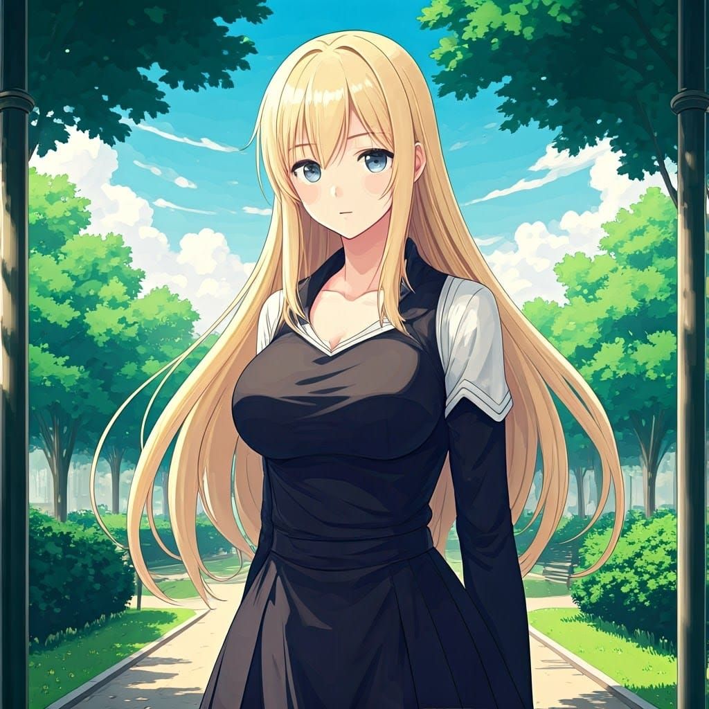Elegant Girl Basks in Park's Radiant Light