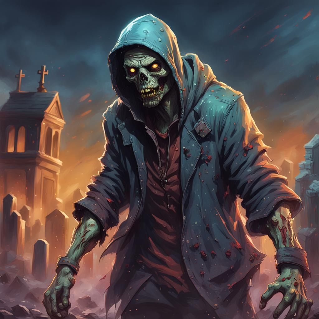 Zombie Game Character in Graveyard Concept Art
