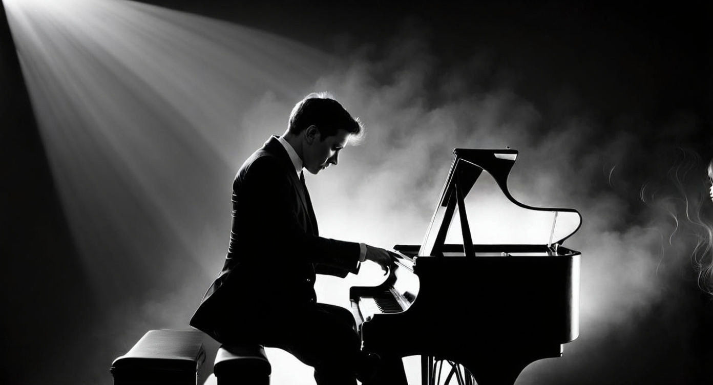 Smoky Jazz Bar Scene in High Contrast Black and White