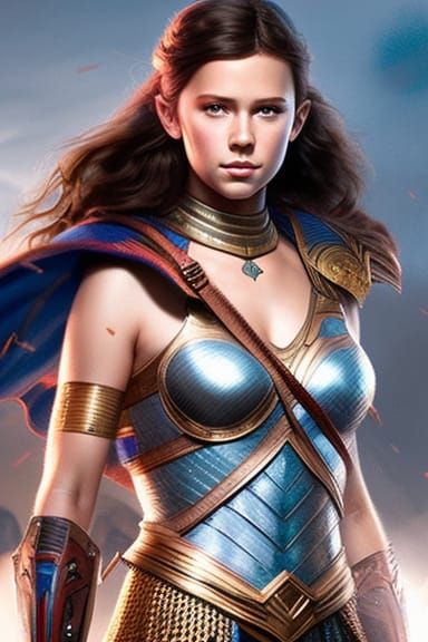 Warrior girl with wavy brown hair 30