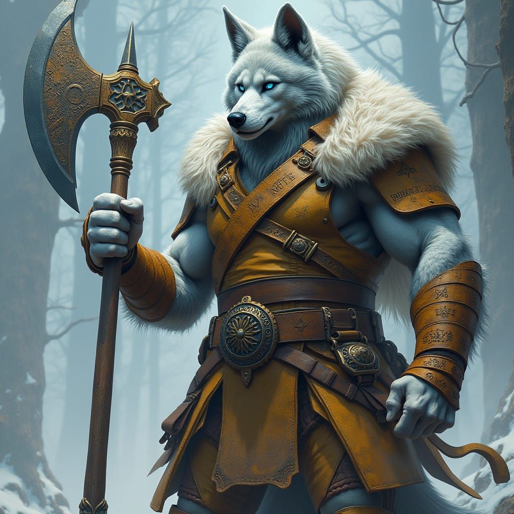 Wolf-Like Humanoid Warrior in Tribal Leather Armor