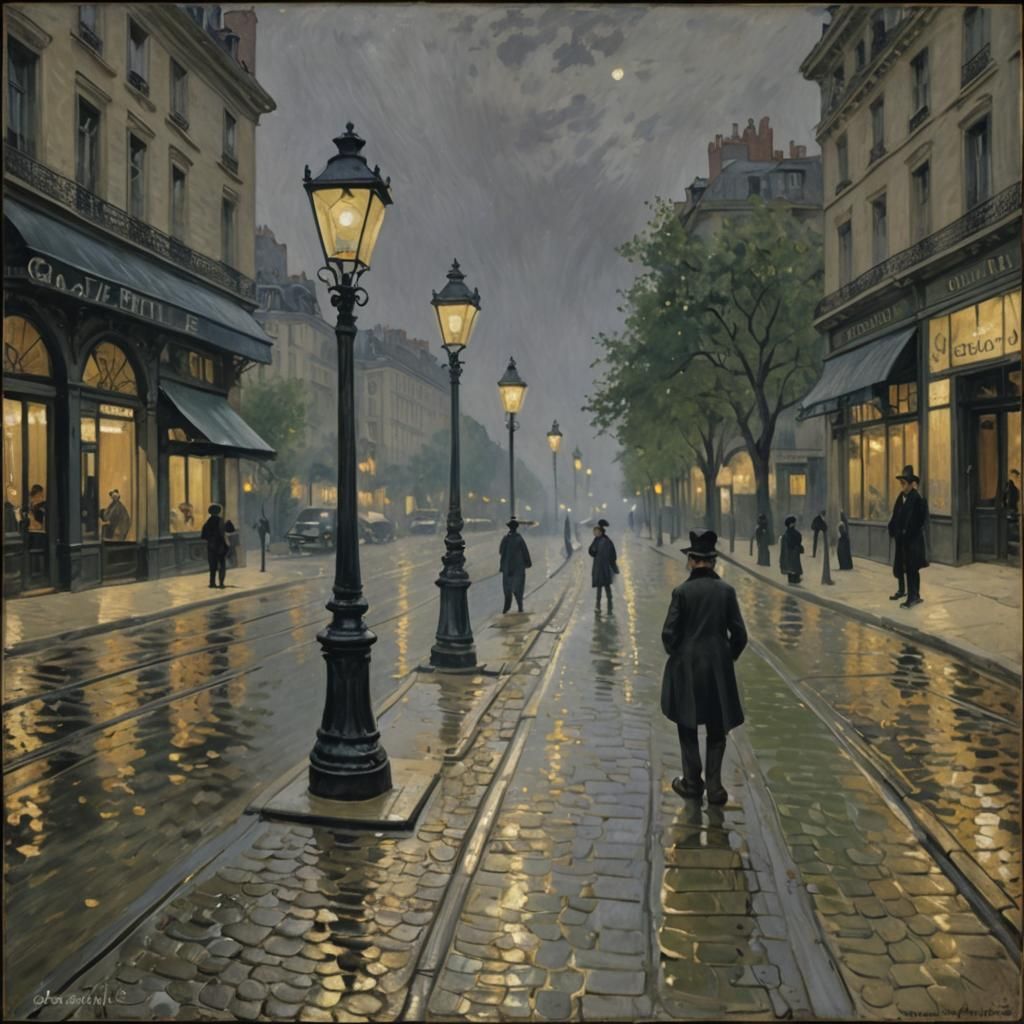 Vintage Gas Street Lighting in Impressionist Style