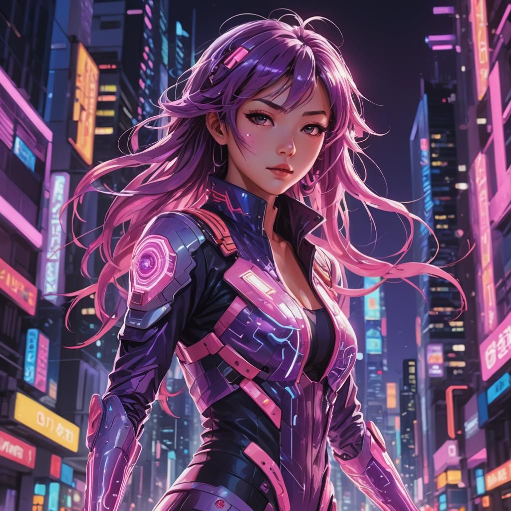 Ryoko in Neon Anime Cityscape