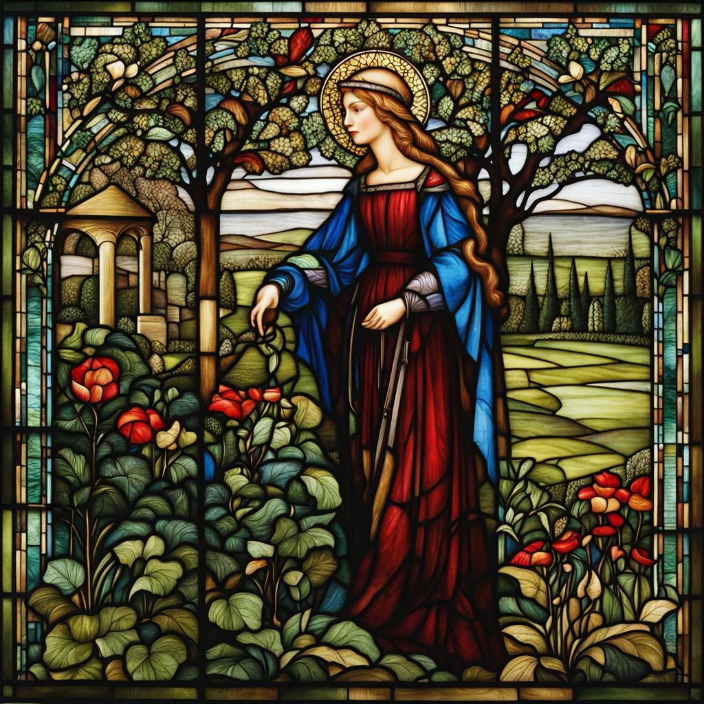 Medieval Lady in Stained Glass Garden Art
