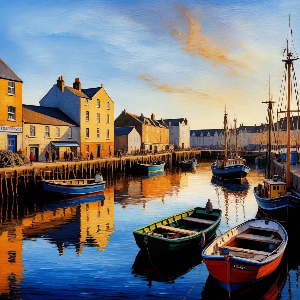 Golden hour on a little fisherman's harbour, the quays are f...