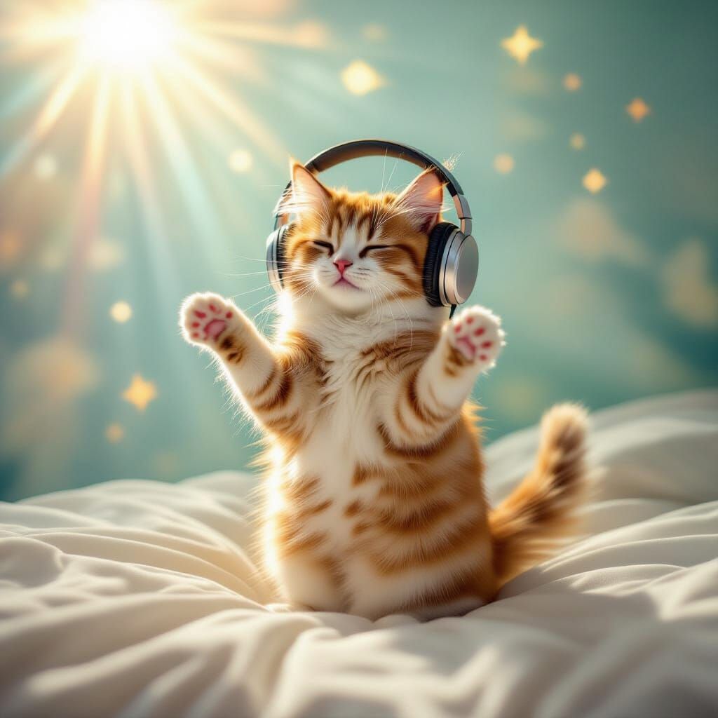 Jimmy the Cat Dancing in Dreamy Sunshine, Murakami Style