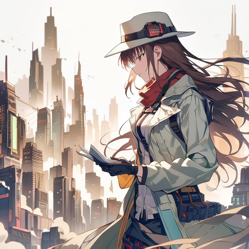 Cyberpunk Adventure with Brown-Haired Anime Character