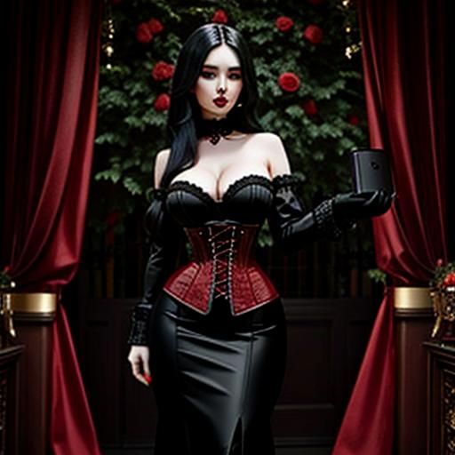 Gothic Woman in Rose Garden: Victorian Style