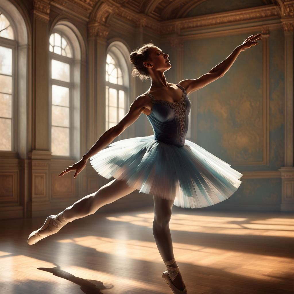 Ballerina Silhouette Leaping: Art Nouveau Portrait