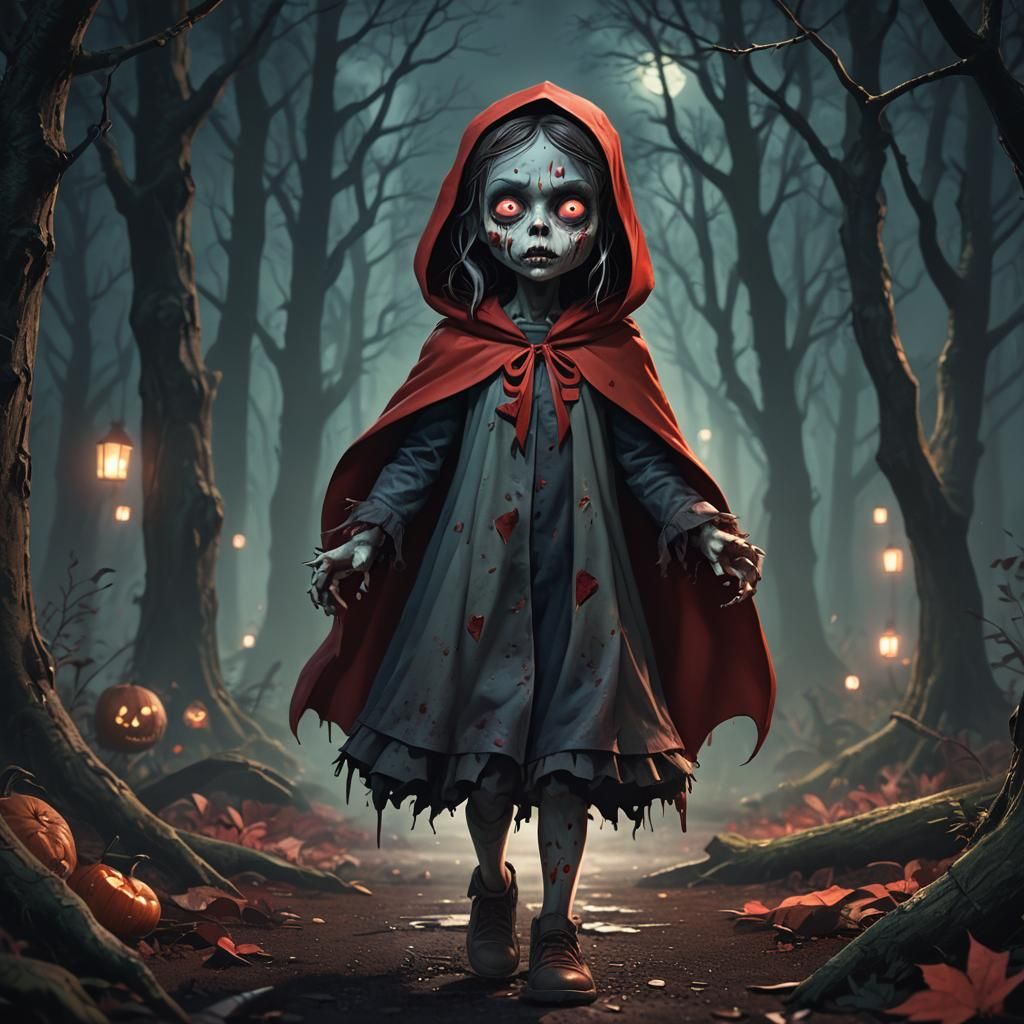 Scary Adorable Zombie Girl in Whimsical Forest