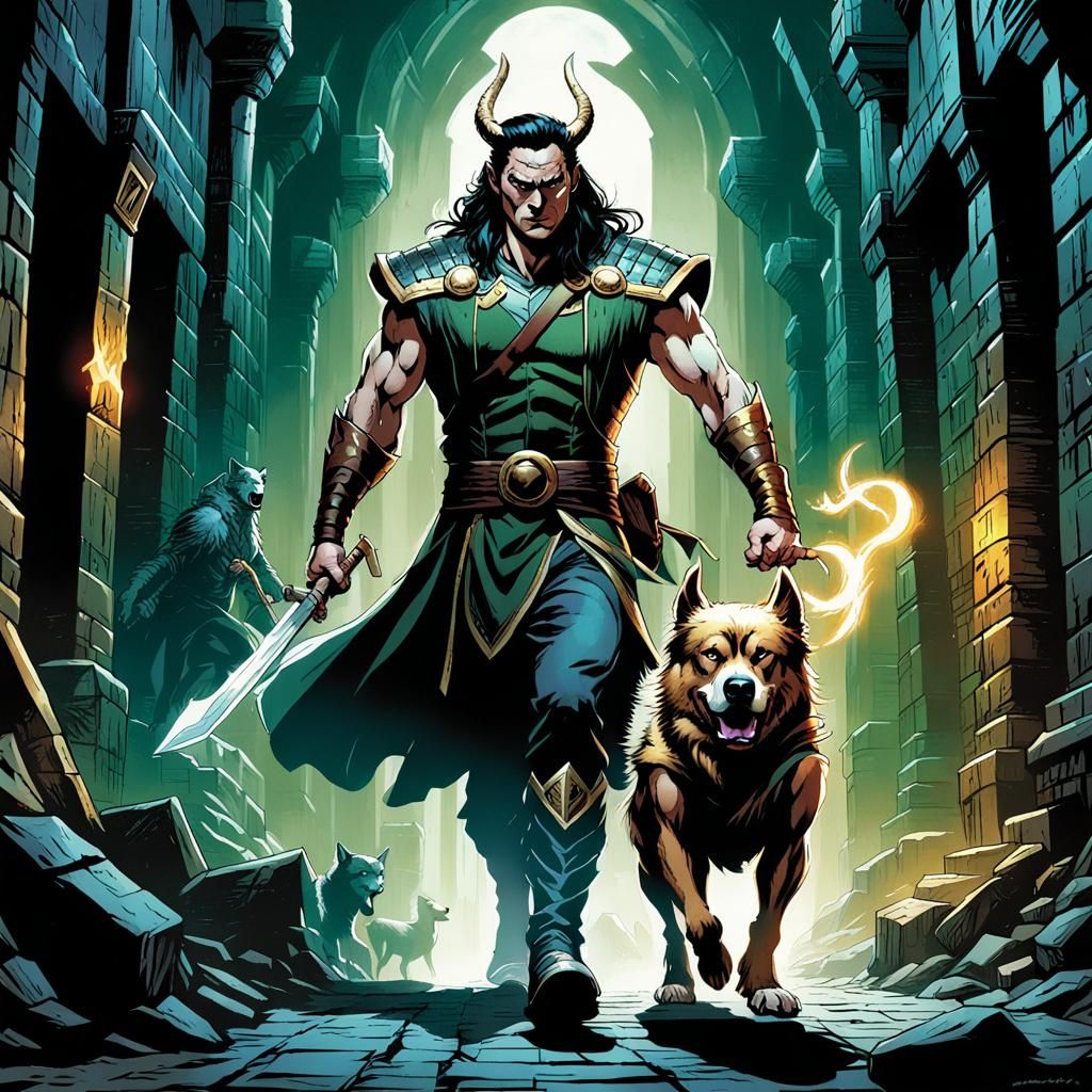 Loki Walks an Angry Dog: Comic Book Art