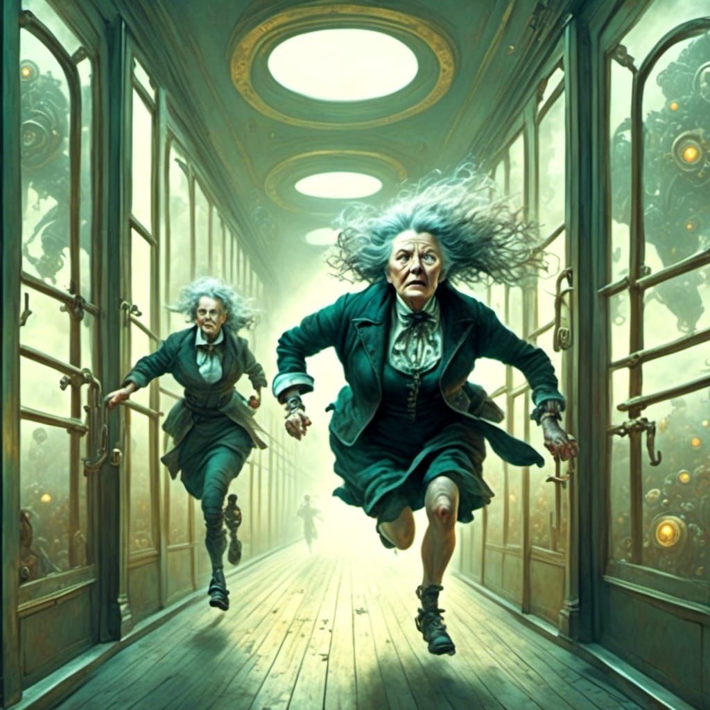 Surreal Woman Runs Through Hellish Steampunk Hallways
