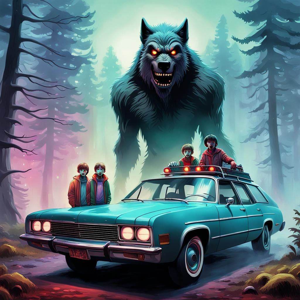 Werewolf and Cartoon Children in Transylvania: Pop Art Portr...