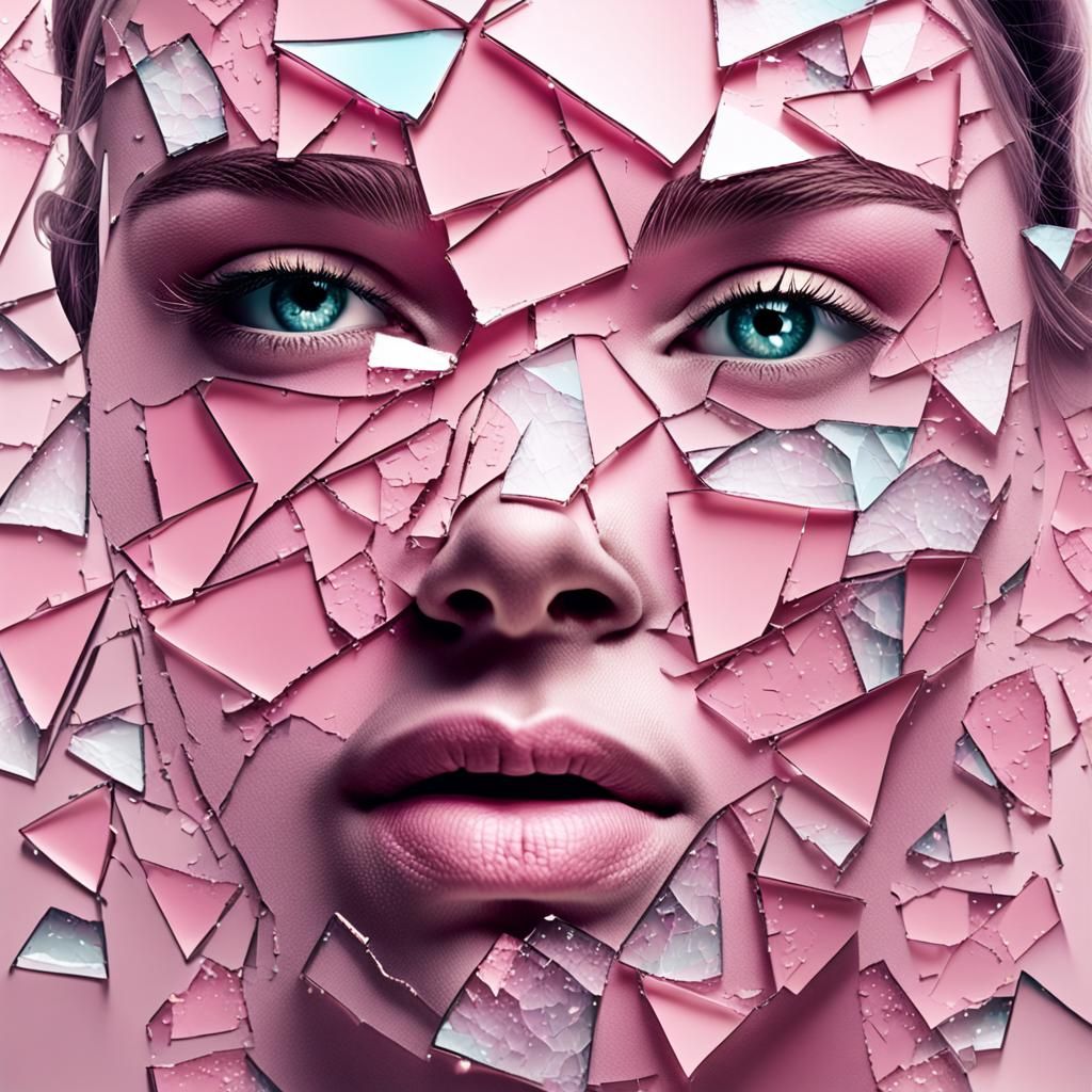 Shattered Glass Woman's Face in Pastel Colors
