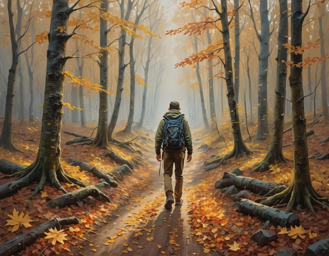 Autumn Forest Path in Neo-Impressionist Style