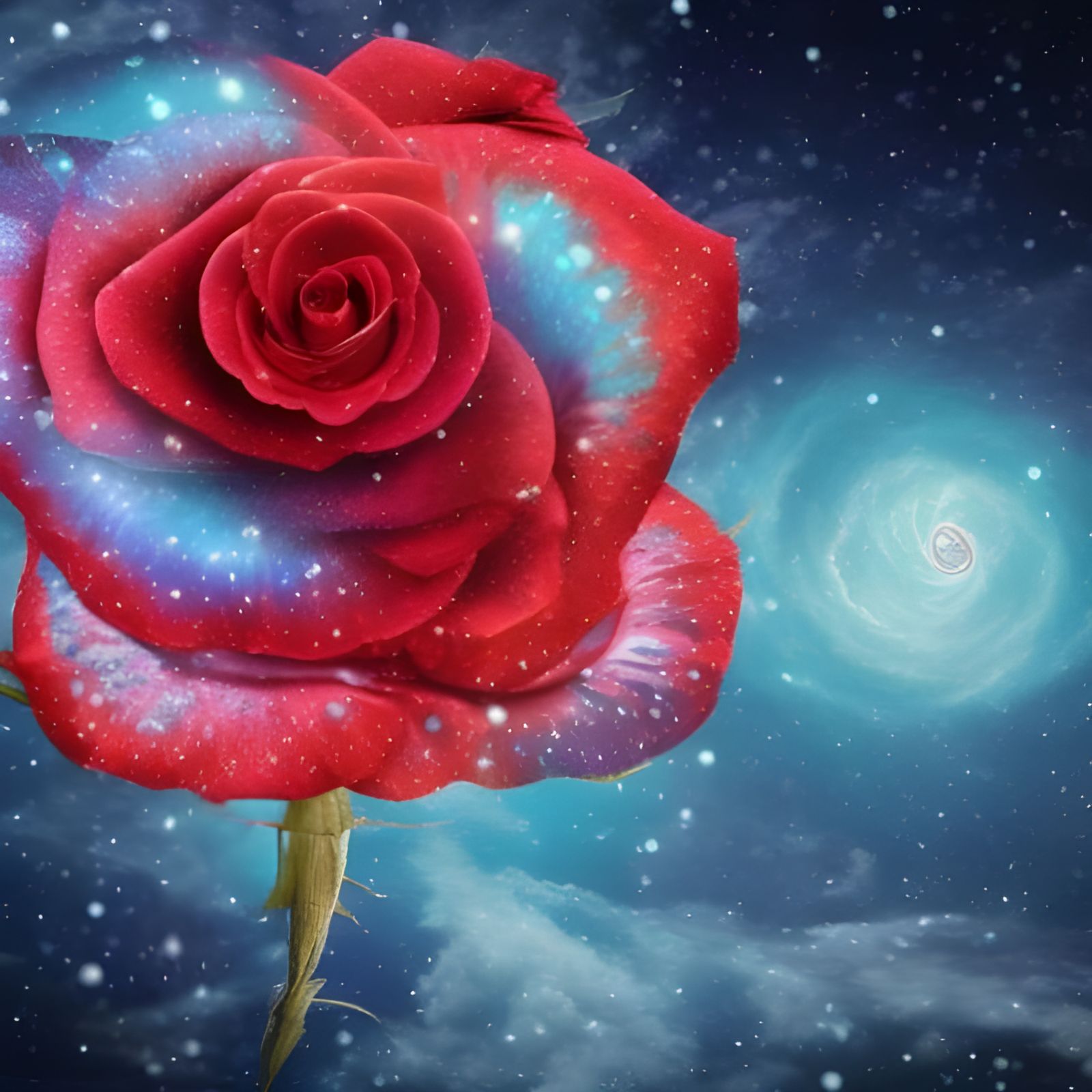 Galactic Butterfly on Rose: Digital Matte Painting