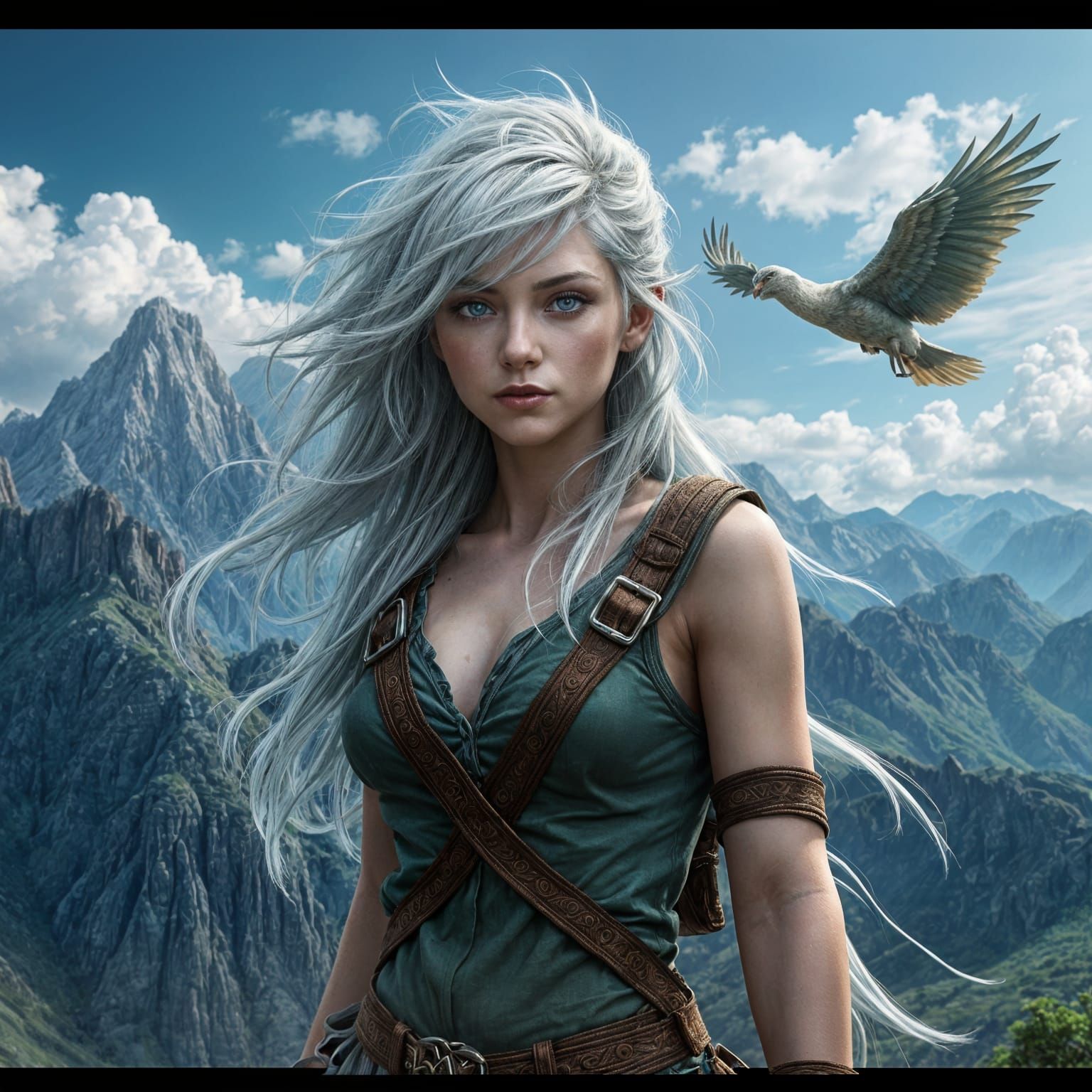 Female Sylph Ranger with Roc, Matte Painting Style