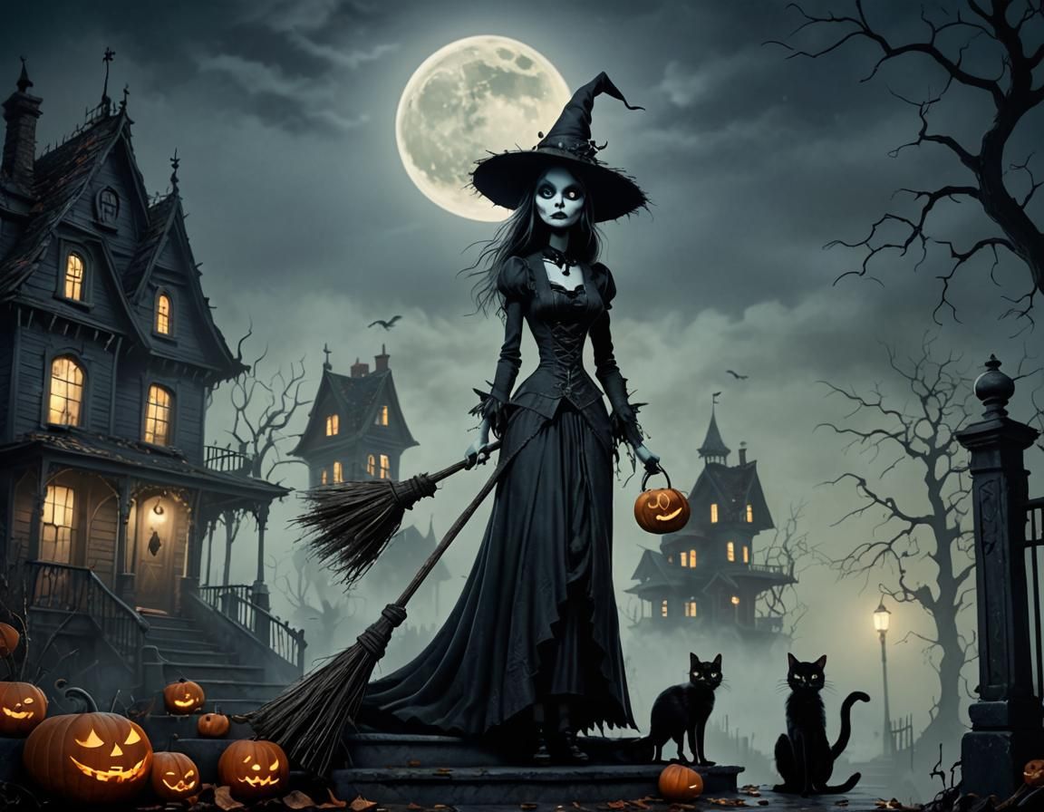 Nightmare Before Christmas Witch on Victorian Porch