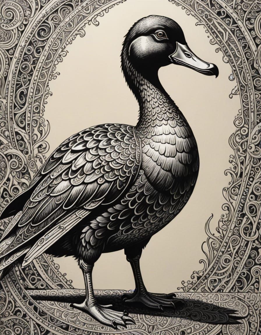 Metallic Indian Runner Duck in Felt Tip Style