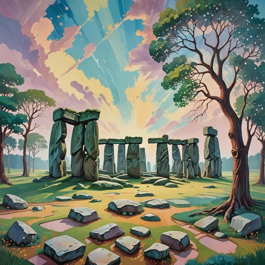 Stonehenge in Surreal Landscape Painting Style