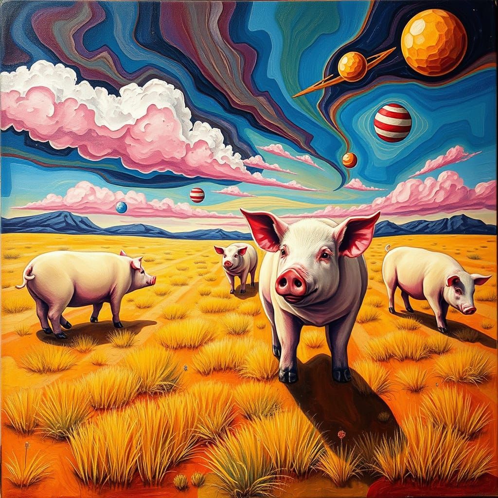 Abstract Surreal Pig Place Horizon in Vivid Colors