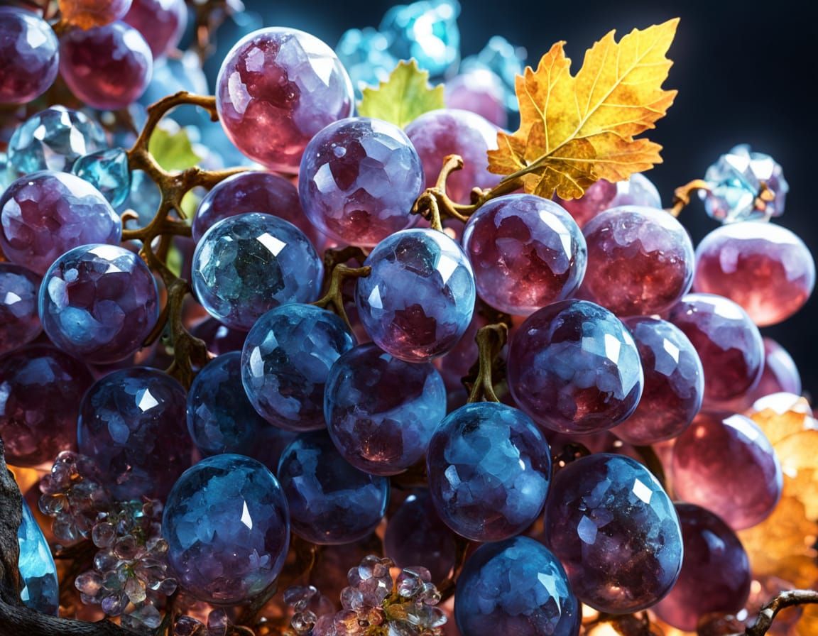 Sparkling Crystal Grapes in Magical Bioluminescent Light