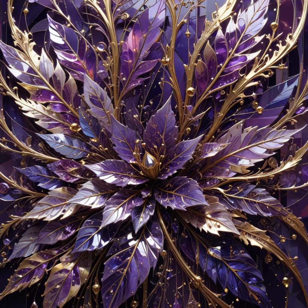 Opulent Purple Glass Duster with Gold Filigree