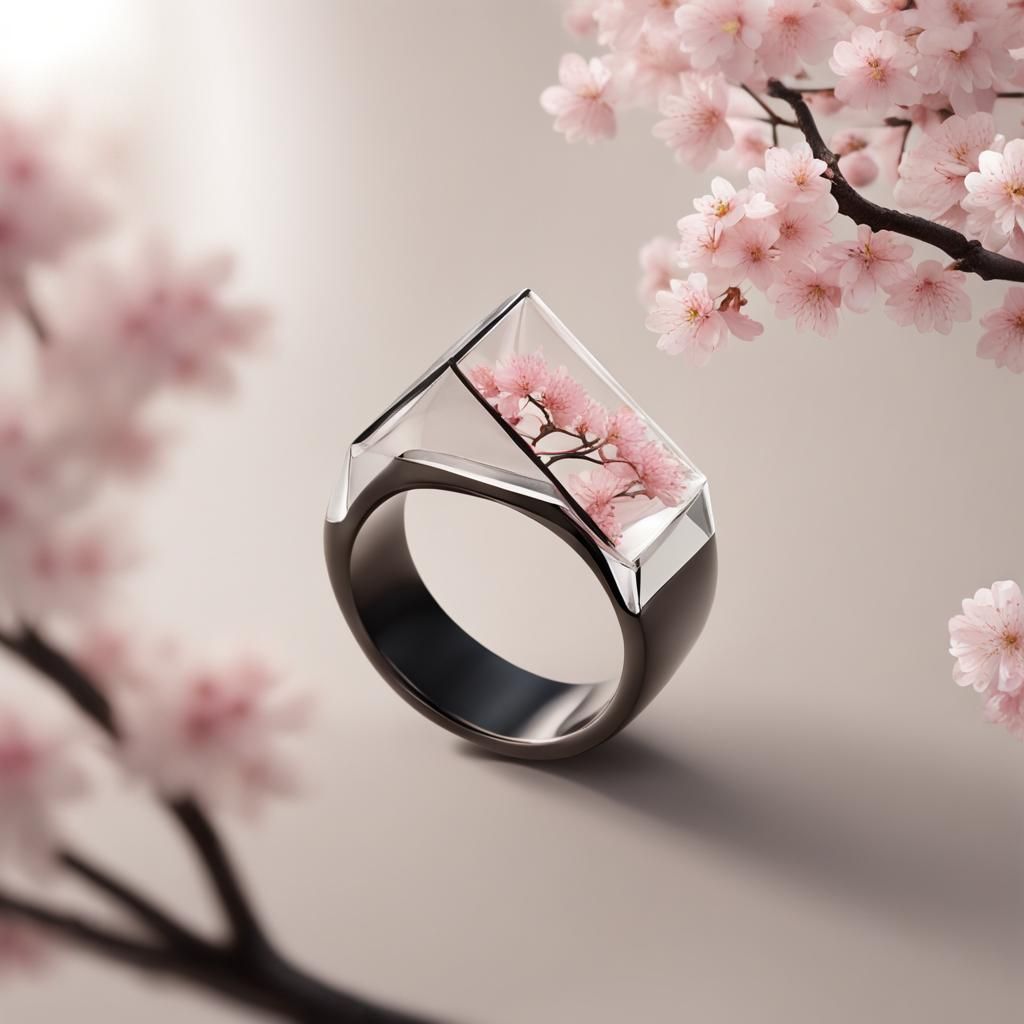 Cherry Blossom Tree House in Clear Ring