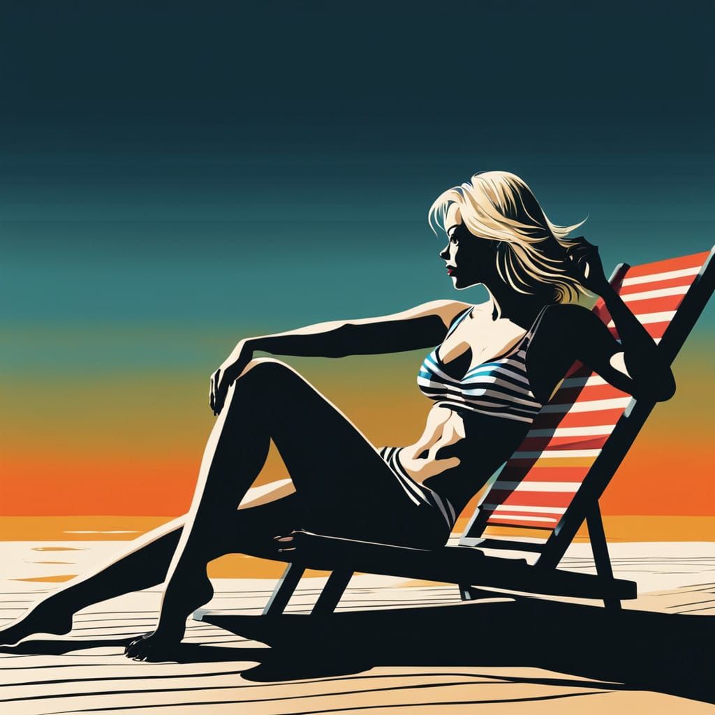 Sultry Blonde Goddess in Vibrant Stripes and Warm, Ominous T...